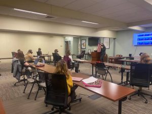 The Jackson CEO Class meets with Kim Babington, the Vice President of communications at SIU Credit Union