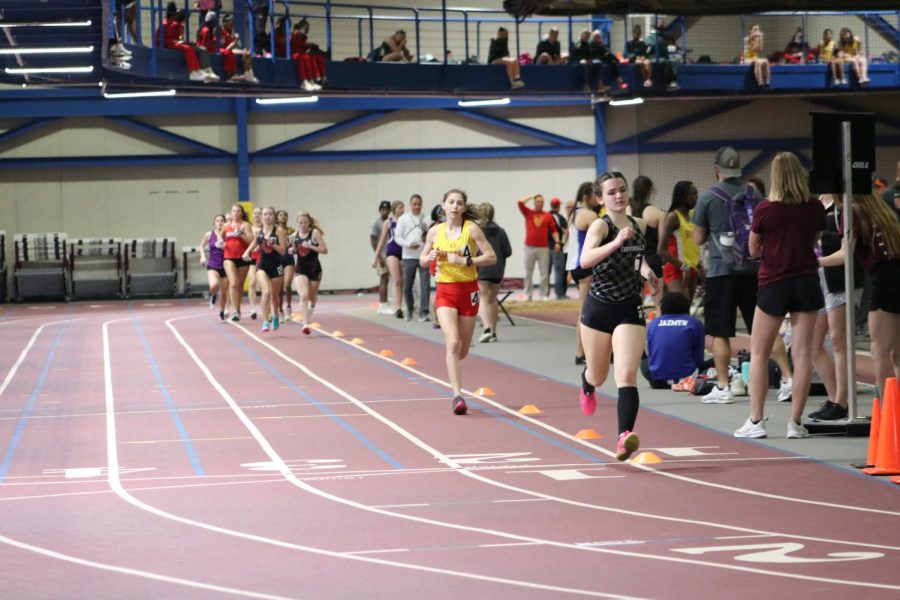 Photo taken by Amilia Estrada. Olivia Buffington places first in her heat of the 800m run. 