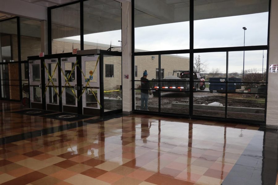 Construction at Walnut St. Entrance being remodeled for better safety measures.
 Picture taken by [Amy Walker]