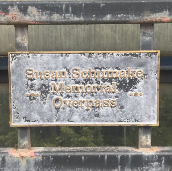 The memorial made for Susan on the overpass