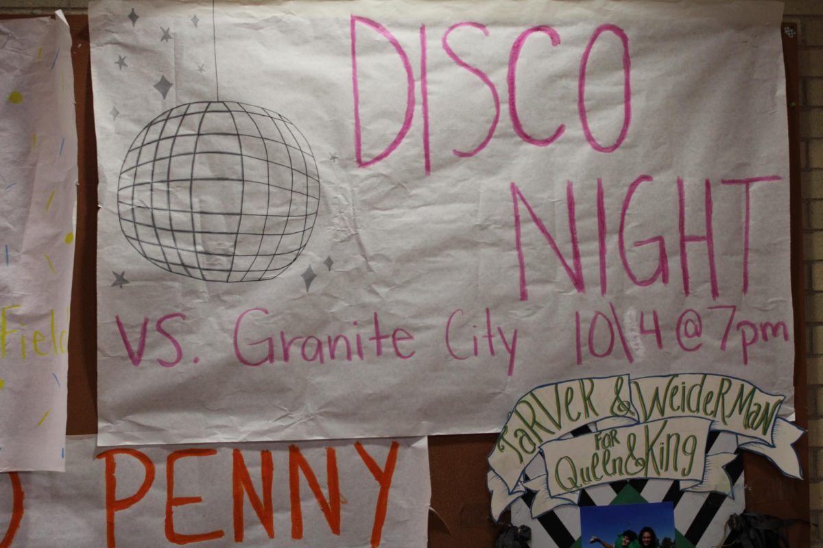 sign for Disco Night theme on Friday October fourth held at 7.P.M against Granite City highchool