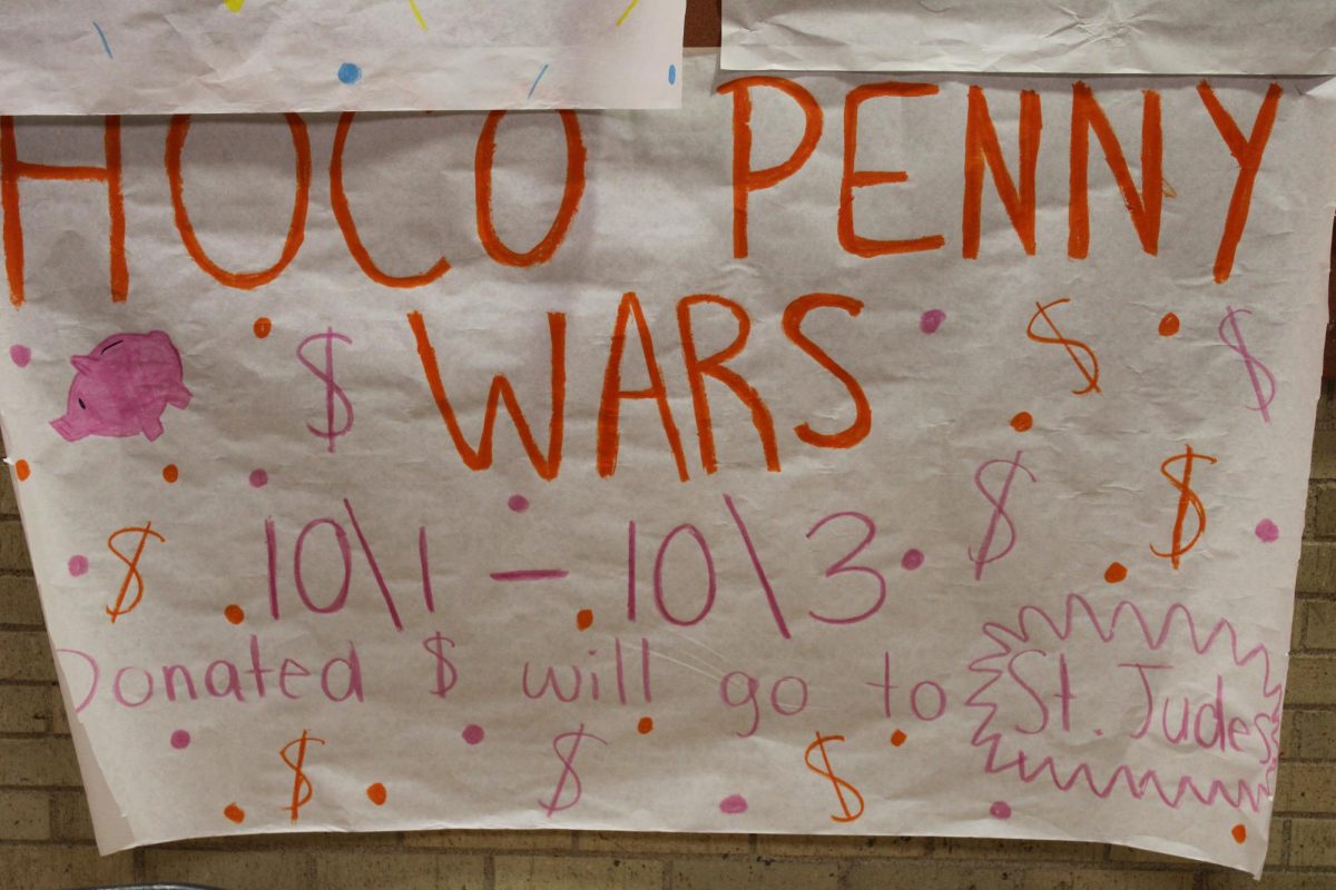 sign for the Homecoming penny wars that is held through October first through October third