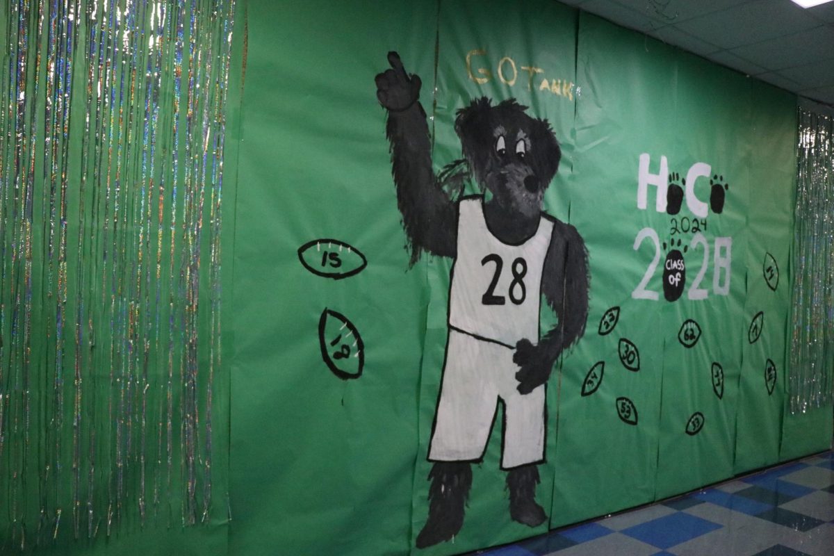 This a drawing of the CCHS mascot (Tank the Terrier) the Freshman class made during Homecoming, spirit week. 