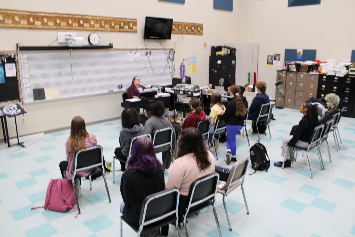 Choir students doing their warmups to start off class. 
2/3